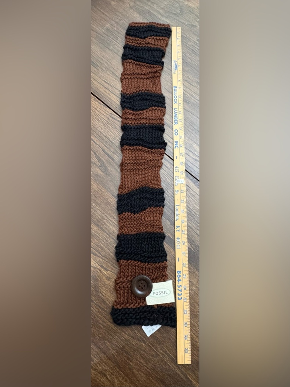Fossil Brown and Black Striped Knit Scarf